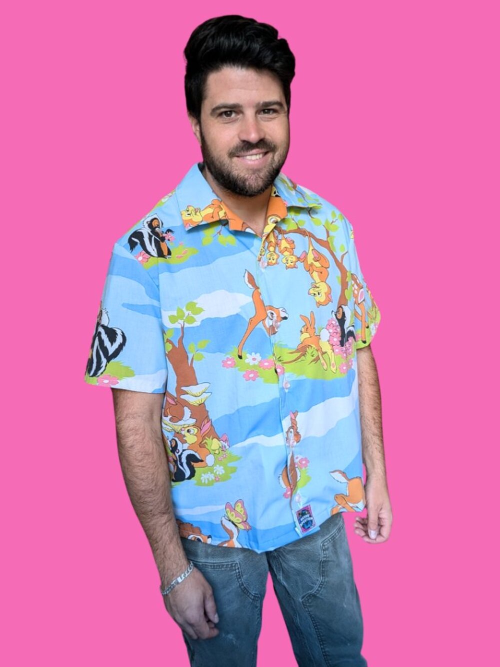 Handmade, Upcycled Walt Disney's Bambi Bedsheet Button Down Shirt Size L